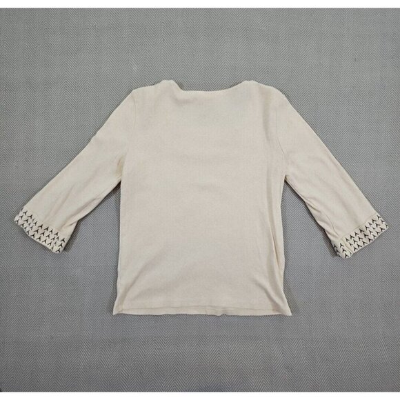 Karen Scott Embellished Square Neck Sweater Small Taupe Long Sleeve Old Money - Picture 13 of 16
